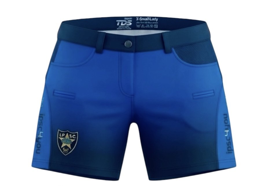 TDS Lady Sublimation Shooting Shorts BLUE IPSC Logo