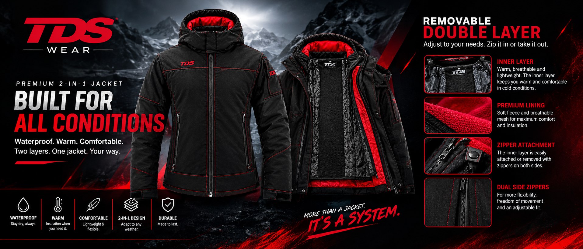 TDS Wear All-Weather Jacket 2-in-1 with removable double layer