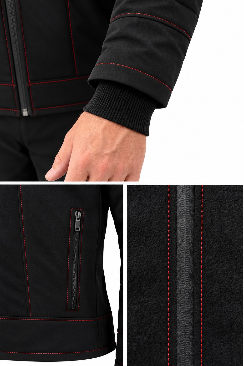 TDS Wear All-Weather Jacket 2-in-1 – details: cuff, zippered pocket and red stitching