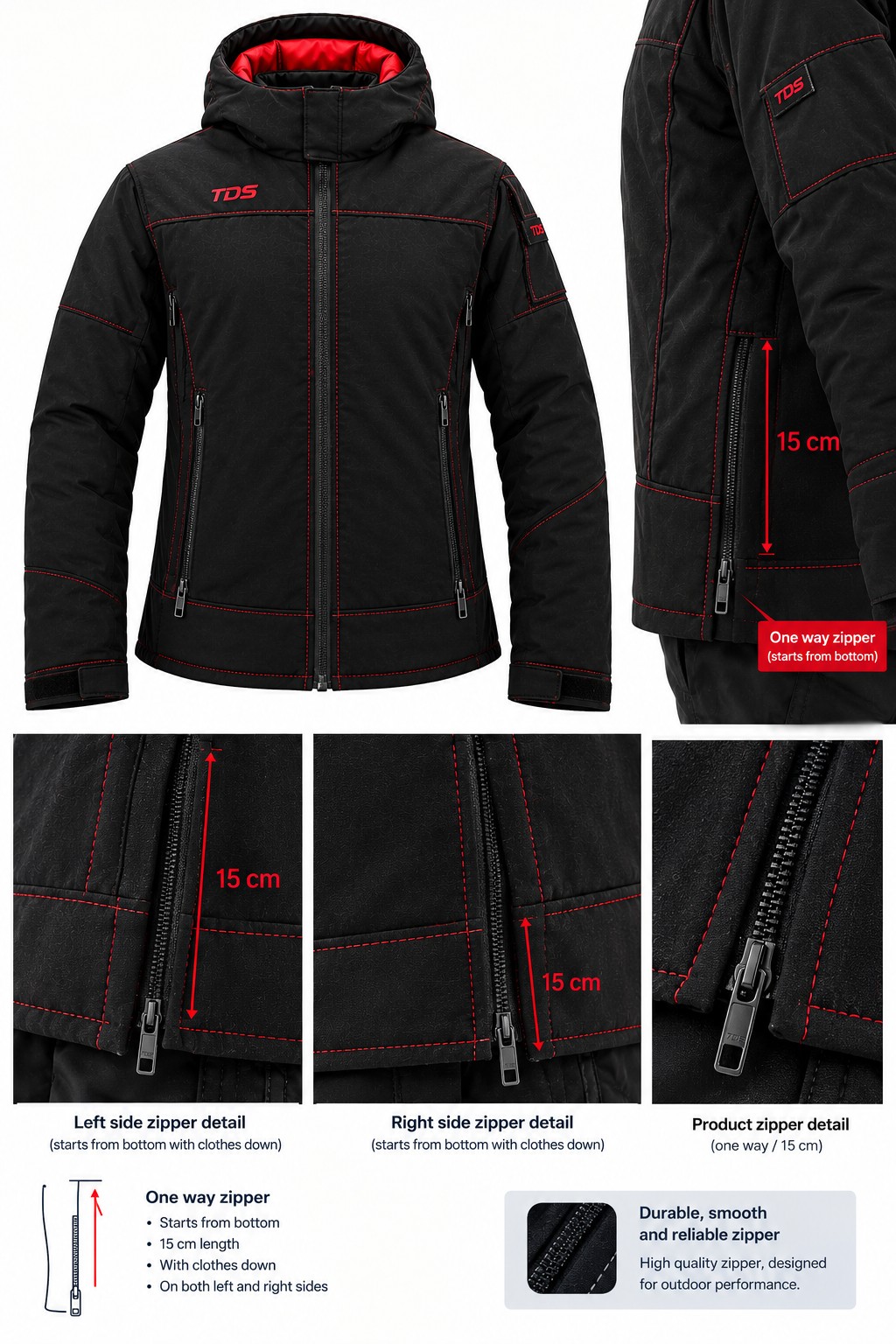 TDS Wear All-Weather Jacket 2-in-1 – one-way side zippers, 15 cm, on both sides